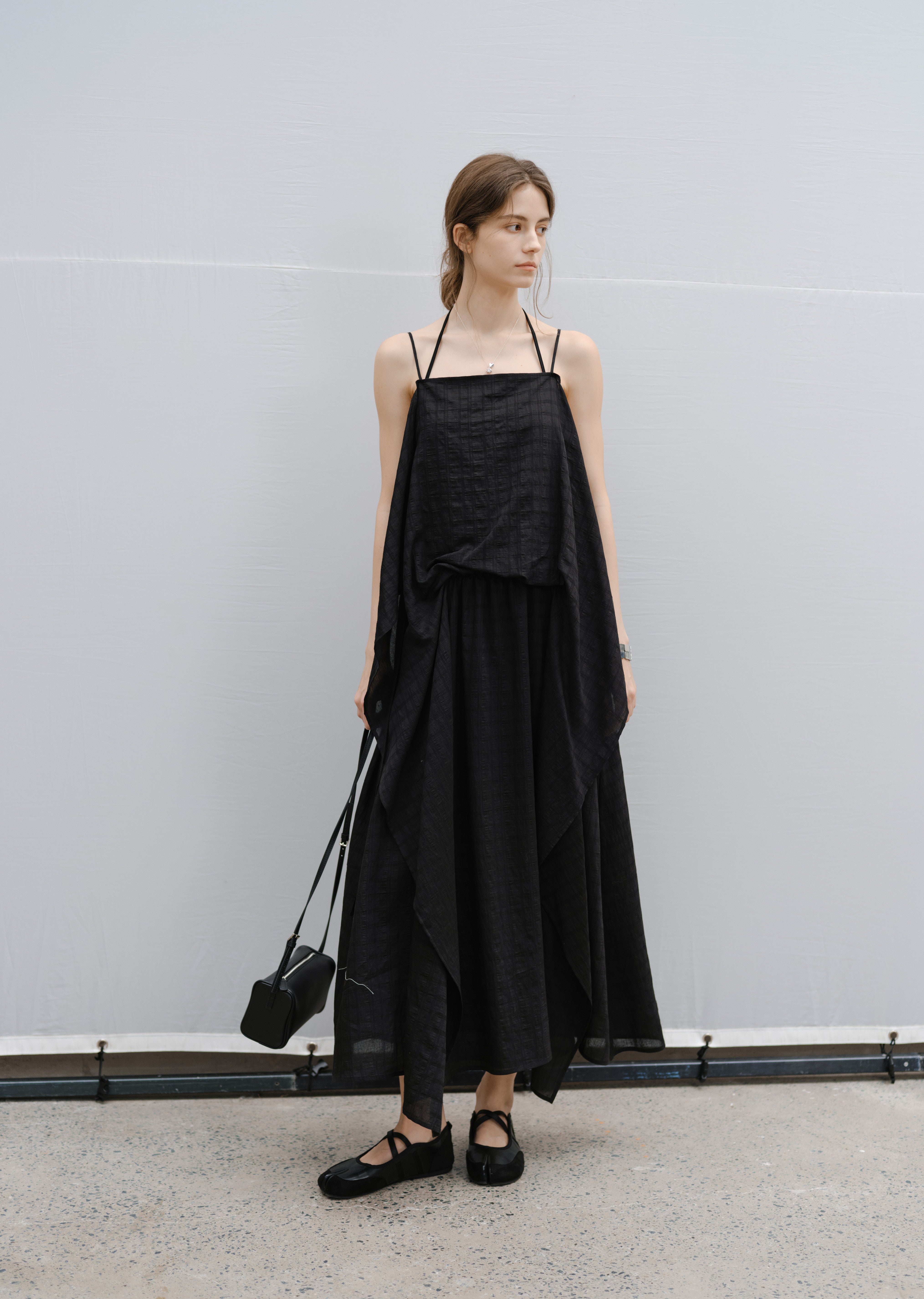 NUANCE DRAPE FLARE DRESS